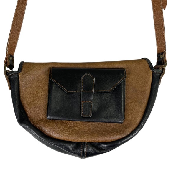 Artisan Tooled Leather Crossbody Bag Brown Butter Soft Utility Grunge Boho - Picture 3 of 5